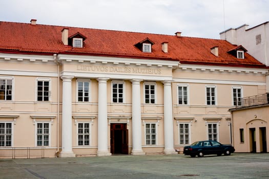Pink classical-style building in Vilnuis
