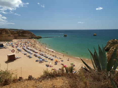 A section of the idyllic Praia de Rocha beach on the Algarve region. 