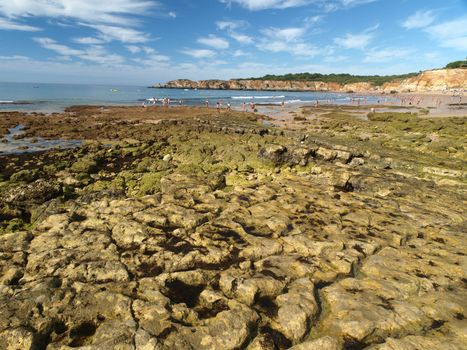 A section of the idyllic Praia de Rocha beach on the Algarve region. 