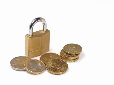 secure your investment concept as shown by lock and euro coins