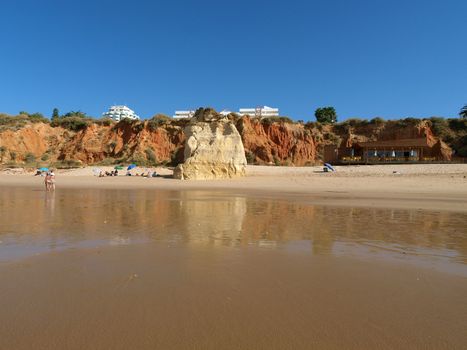 A section of the idyllic Praia de Rocha beach on the Algarve region. 