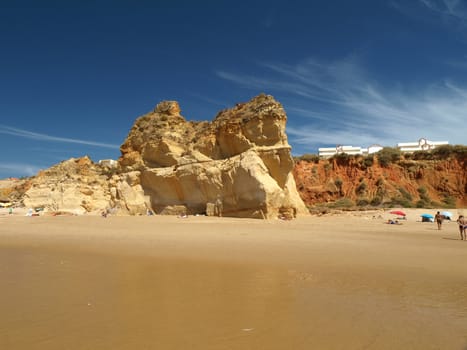 A section of the idyllic Praia de Rocha beach on the Algarve region. 