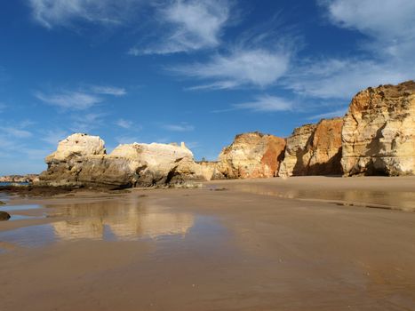 A section of the idyllic Praia de Rocha beach on the Algarve region. 