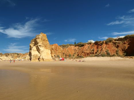 A section of the idyllic Praia de Rocha beach on the Algarve region. 