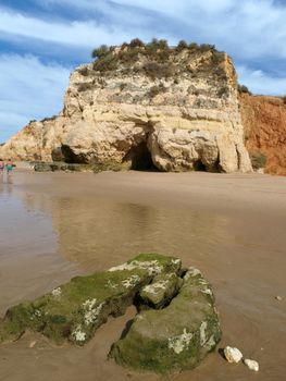 A section of the idyllic Praia de Rocha beach on the Algarve region. 