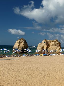 A section of the idyllic Praia de Rocha beach on the Algarve region. 