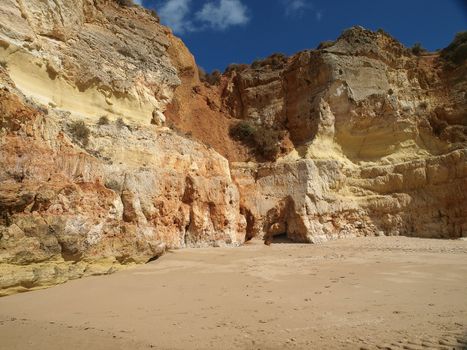 A section of the idyllic Praia de Rocha beach on the Algarve region. 