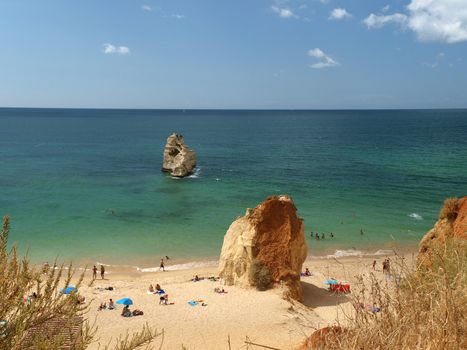 A section of the idyllic Praia de Rocha beach on the Algarve region. 
