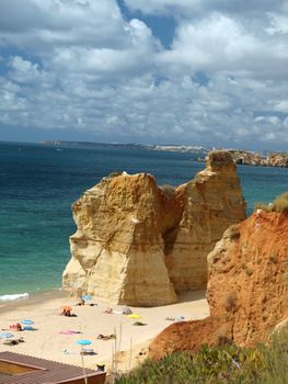 A section of the idyllic Praia de Rocha beach on the Algarve region. 