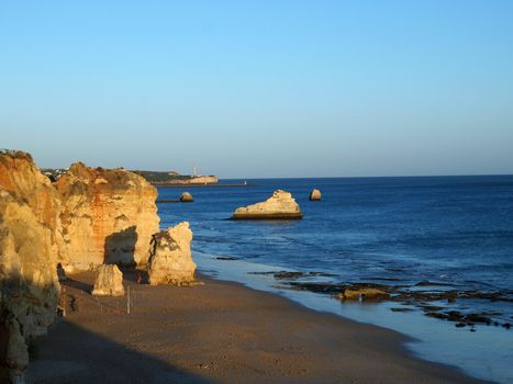 A section of the idyllic Praia de Rocha beach on the Algarve region. 