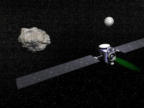 Dawn robotic spacecraft next to Ceres and Vesta, members of the asteroid belt, to study them in space. - Elements of this image furnished by NASA