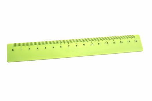 Green ruler isolated on white background