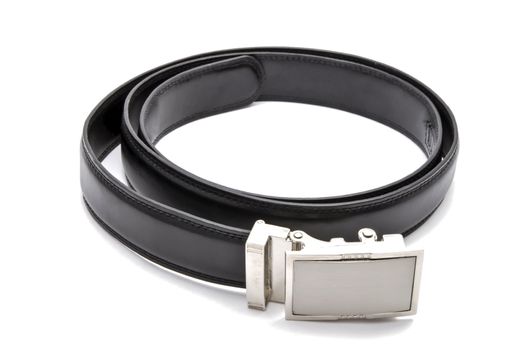 Leather belt closeup on white background 
