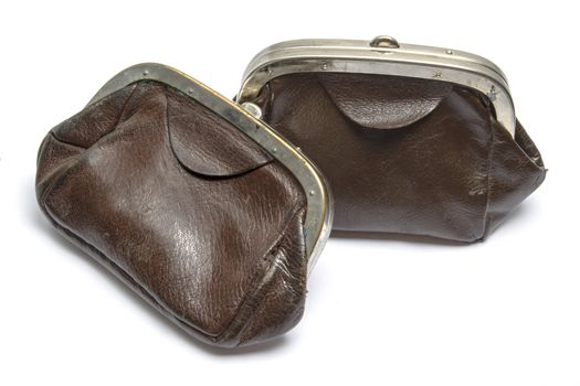 Old purse isolated on white background