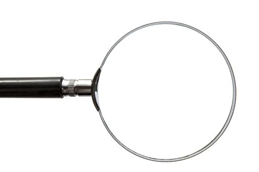 Big magnifier closeup on white background 