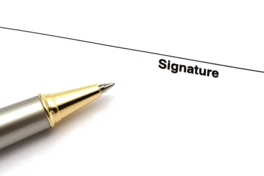 Pen isolated on a blank signature paper 
