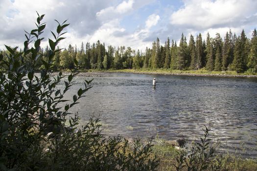 Fishing in the mountain river