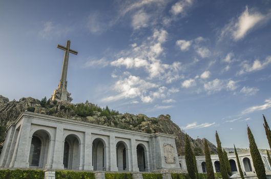 Christian Cross at Valley of the Fallen San Lorenzo de El Escorial Madrid Spain.