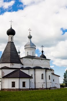 White orthodox church in Ferapontov monastery in summer day
