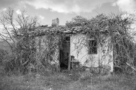 Creepy House in black and white