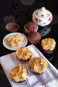 delicious homemade cupcakes with peanut butter icing