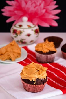 delicious homemade cupcakes with peanut butter icing