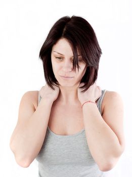 young woman with neck ache making massage to avoid pain