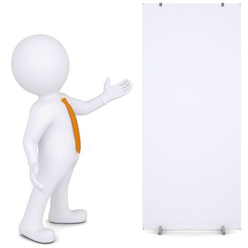 3d white man shows up on white poster. Isolated render on a white background