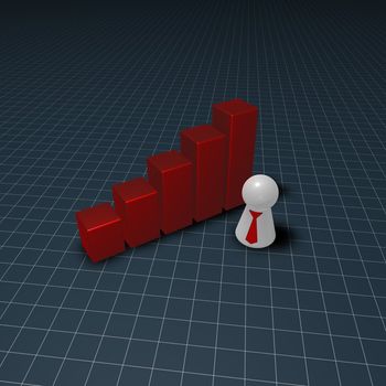 statistics bars and play figure with tie - 3d illustration