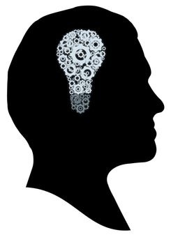 Illustration of a person with a cog light bulb inside their head