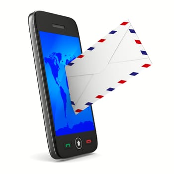 phone and mail on white background. Isolated 3D image