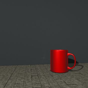 red mug on stone floor - 3d illustration