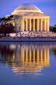 Jefferson Memorial and Tidal Basin in April with Reflection