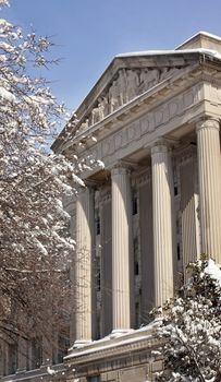 Commerce Department Statues Columns After the Snow Washington DC