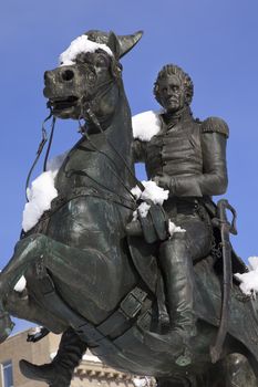 Andrew Jackson Statue President's Park Lafayette Square After Snow Washington DC Built Made in 1850 Clark Mills Sculptor