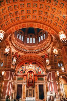 Saint Matthew Cathedral Washington DC Basilica, Cathedral, Church.  Church where funeral for President Kennedy took  place.  Saint Matthew mosaic above the altar.  Church finished in early 1900s.