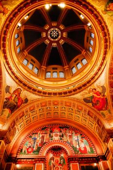 Dome Saint Matthew Cathedral Washington DC Basilica, Cathedral, Church.  Church where funeral for President Kennedy took  place.  Saint Matthew mosaic above the altar.  Church finished in early 1900s.