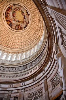 Lincoln Statue Rotunda, US Capitol Dome Apothesis of George Washington Inside Washington DC 
Painted by Constantino Burundi 1865