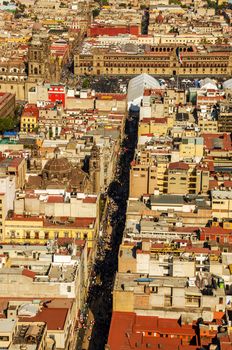 Aerial view of the cathedral of Mexico City and the main plaza, or Zocalo