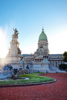 Building of Congress and the fountain in Buenos Aires, Argentina