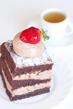 beautiful cake with strawberry on white background