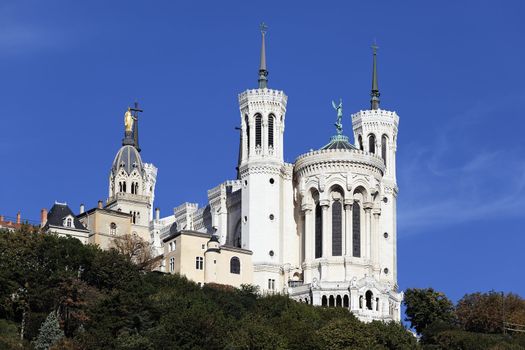 famous Lyon basilica in the blue sky 