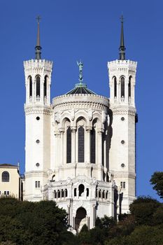 front of lyon basilica and blue sky 