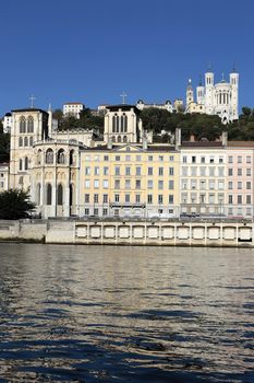 Lyon city with Rhone river and basilica