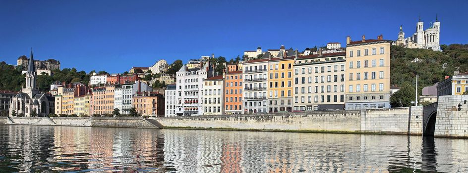 Panoramic view of Lyon and Saone River