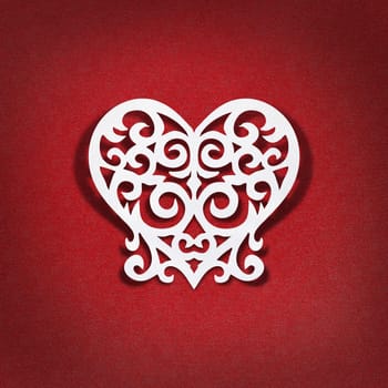 the heart of the white paper on red background