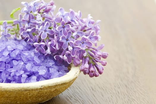 bath salt and flowers of lilac