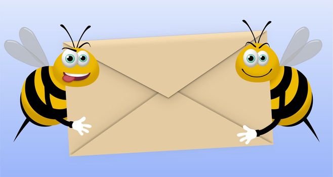Illustration of two bees delivering a letter
