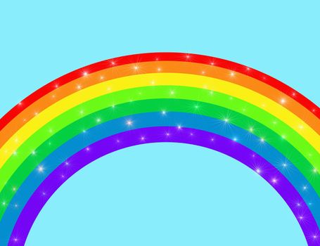 Illustration of a rainbow with sparkles over a blue background