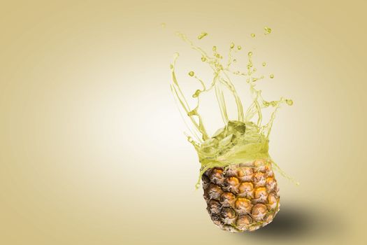 fresh pineapple juice spills, the concept of fresh fruit drinks, place for text